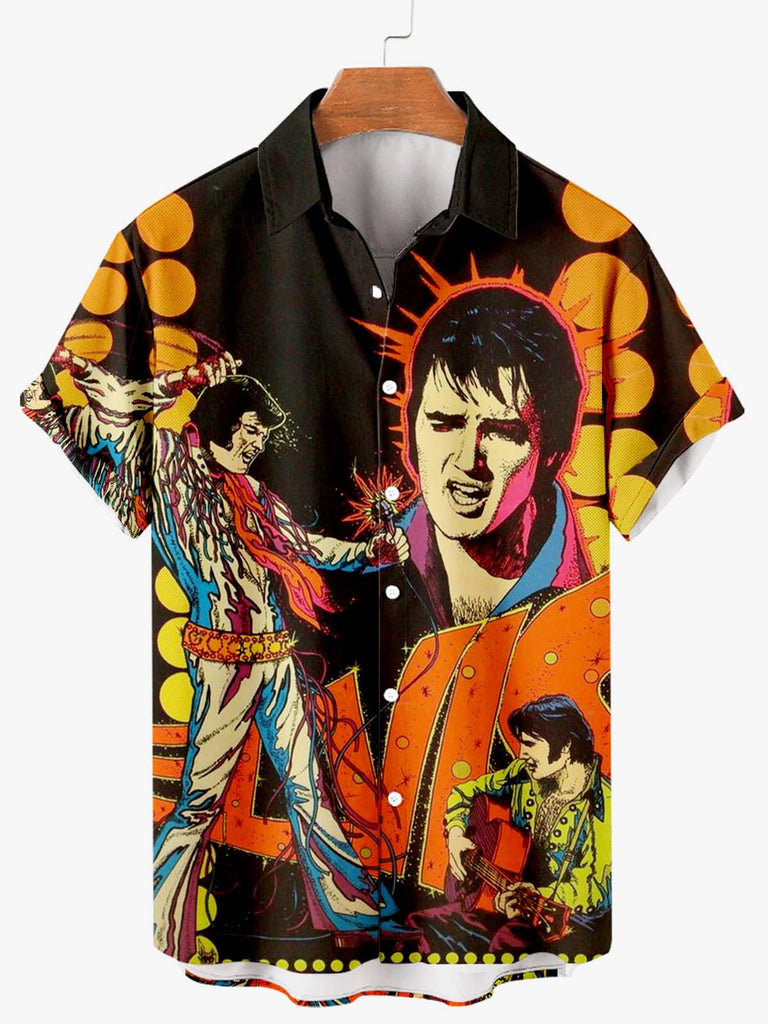 Rock Star Elvis Presley Print Men's Shirt Black / M