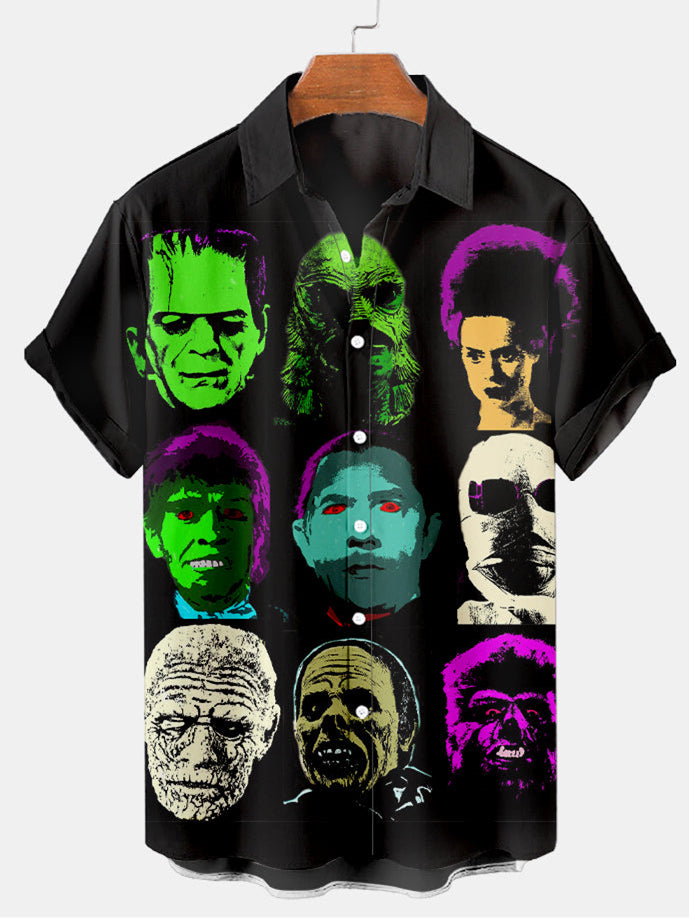 Halloween Horror Print Men's Short Sleeve Shirt Black / M
