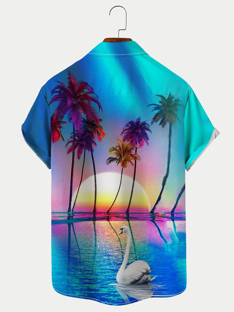 Men's Casual Holiday Aurora Coconut Print Short Sleeve Hawaiian Shirt
