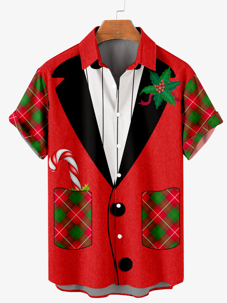 Christmas Cosplay Costume Men's Short Sleeve Shirt Red / M