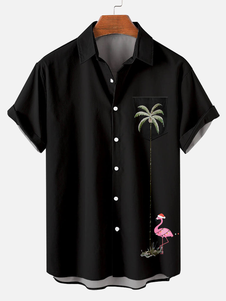 Hawaii Flamingo Coconut Men's Short Sleeve Shirt Black / M