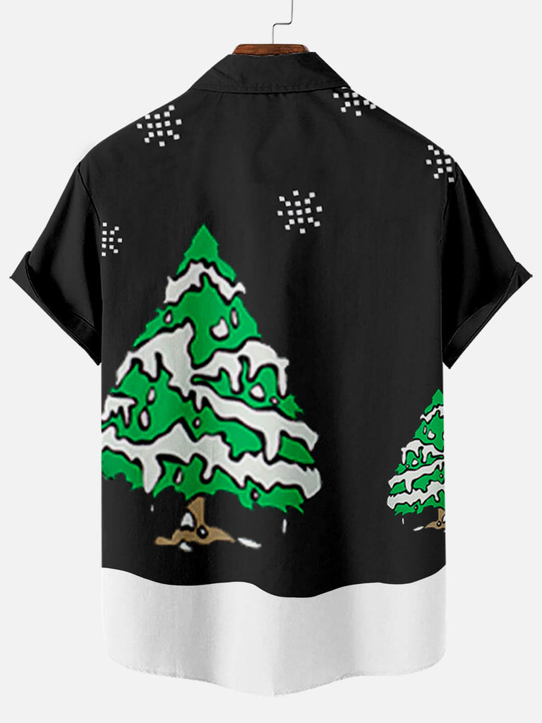 Christmas Elk Print Men's Short Sleeve Casual Shirt
