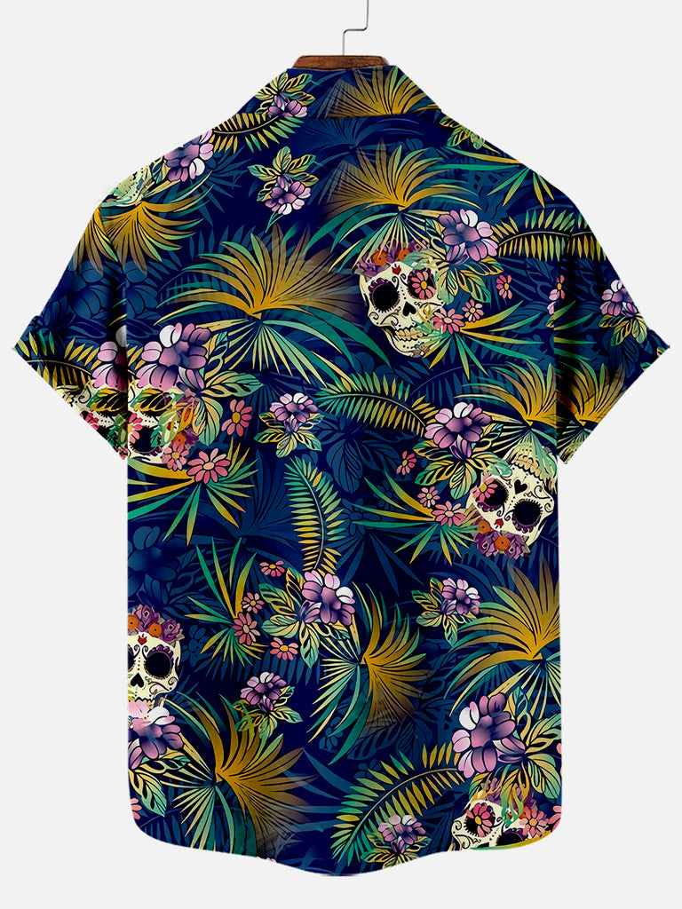 Skull Floral Men's Short Sleeve Shirt
