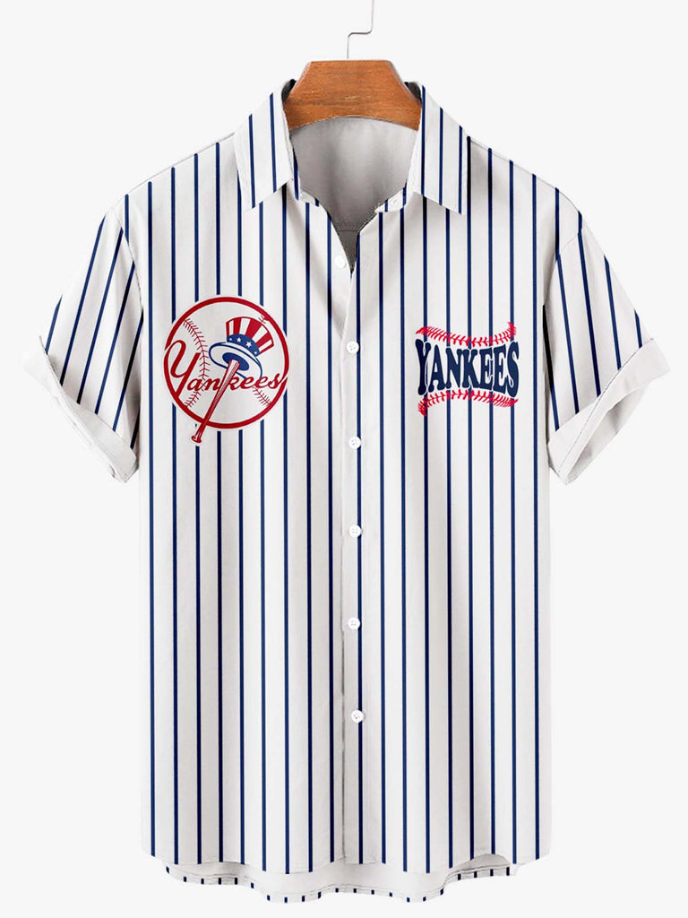 New York Yankees Striped Men's Short Sleeve Shirt White Blue / M