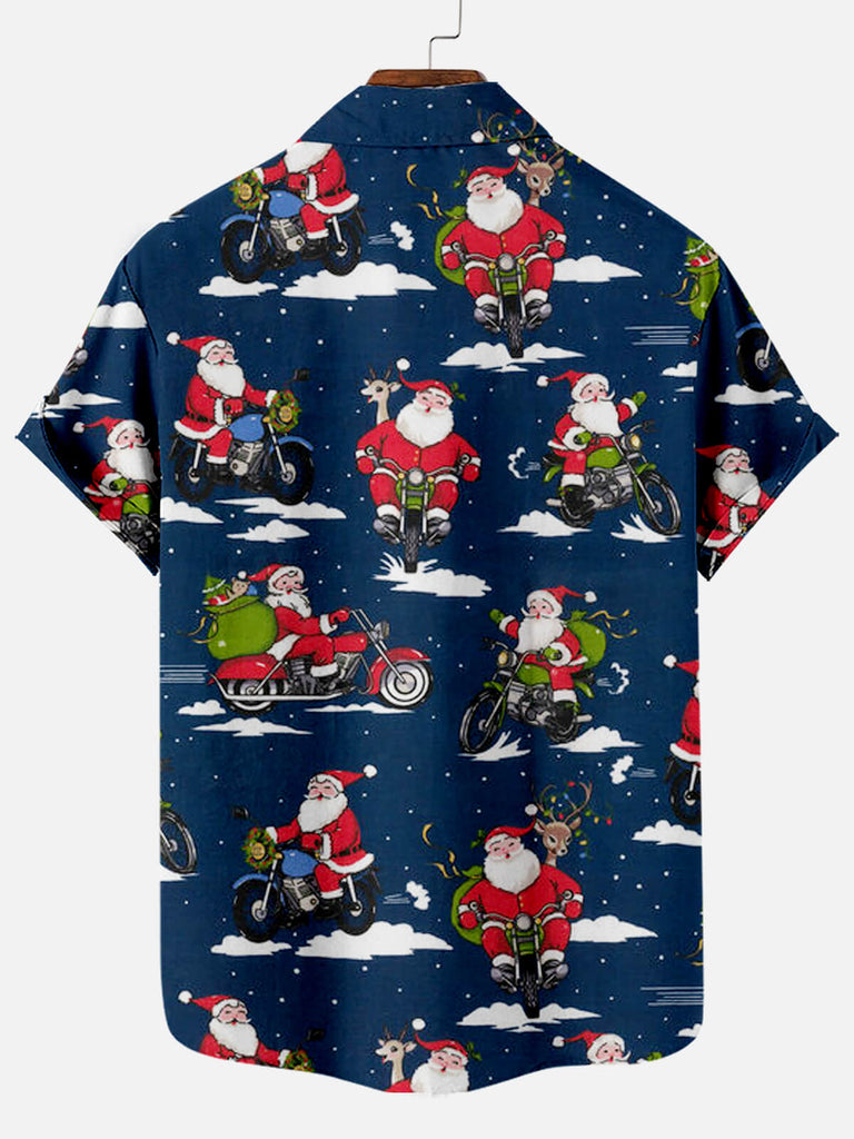 Christmas Santa On Road Men's Short Sleeve Shirt