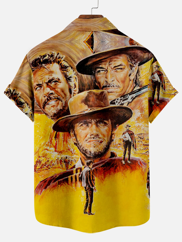 Clint Eastwood Color Set Good Bad Ugly Bad Western Movie Poster Print Men's Short Sleeve Shirt