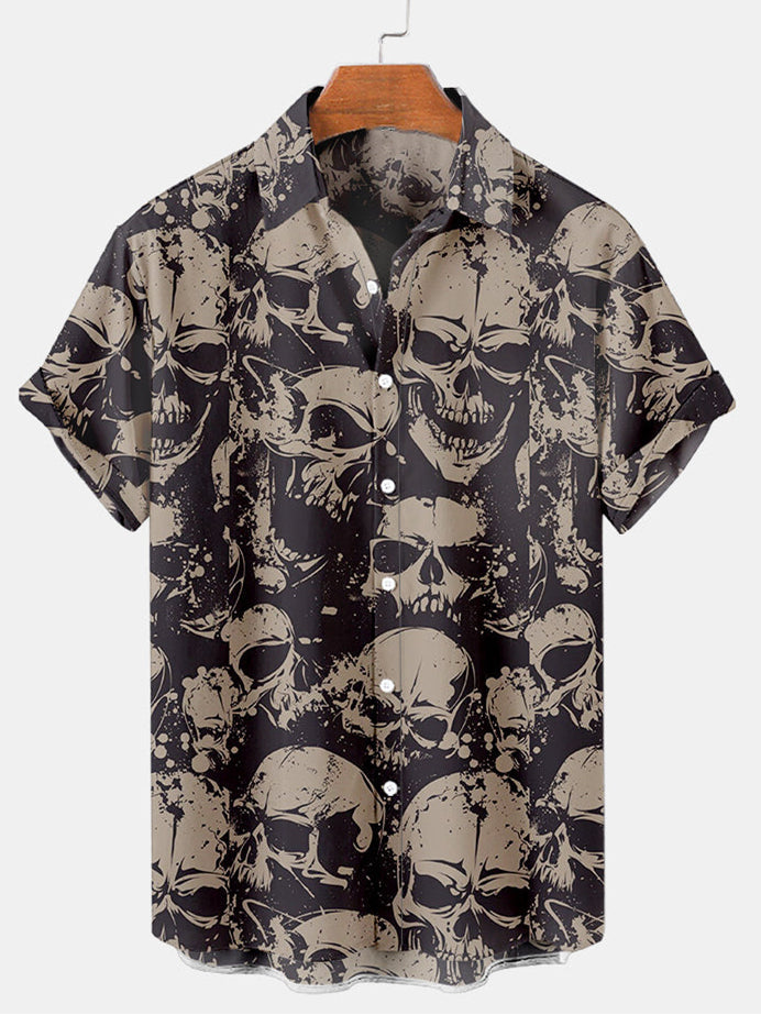 Halloween Skull Men's Short Sleeve Shirt Blue / M