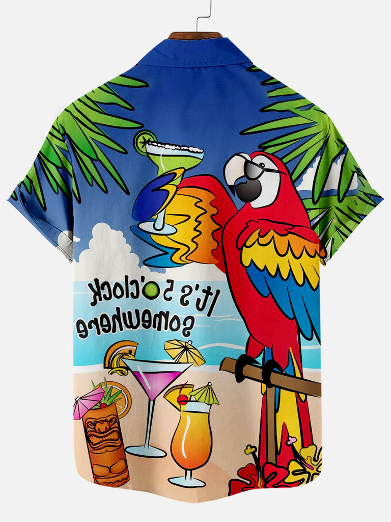 Hawaiian Parrot Wineglass Beach Print Men's Short Sleeve Shirt