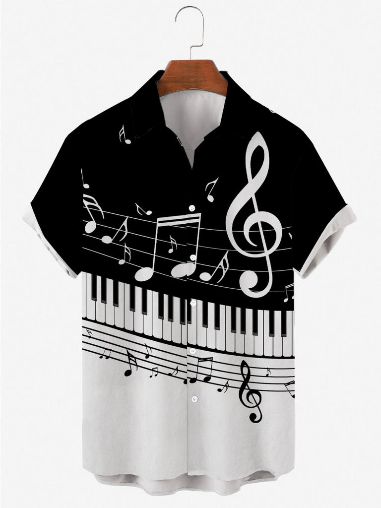 Men's Music Collection B&W Piano Breathable Soft Front Button Shirt Black / M