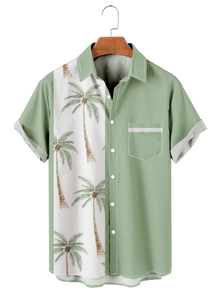 Men's Coconut Tree Colorblock Front Pocket Shirt Green / M