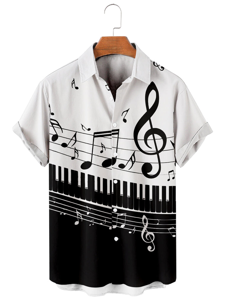 Men's Music Collection B&W Piano Breathable Soft Front Button Shirt White / M