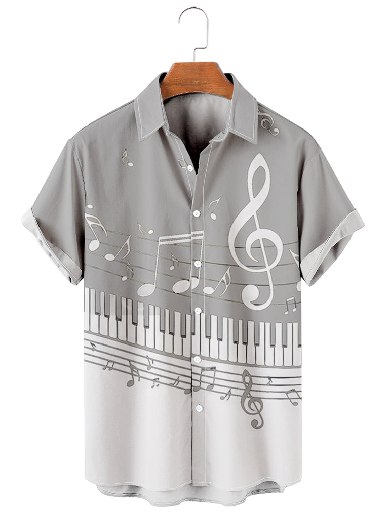 Men's Music Collection B&W Piano Breathable Soft Front Button Shirt Gray / M