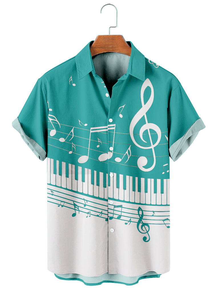 Men's Music Collection B&W Piano Breathable Soft Front Button Shirt Mint Green / M