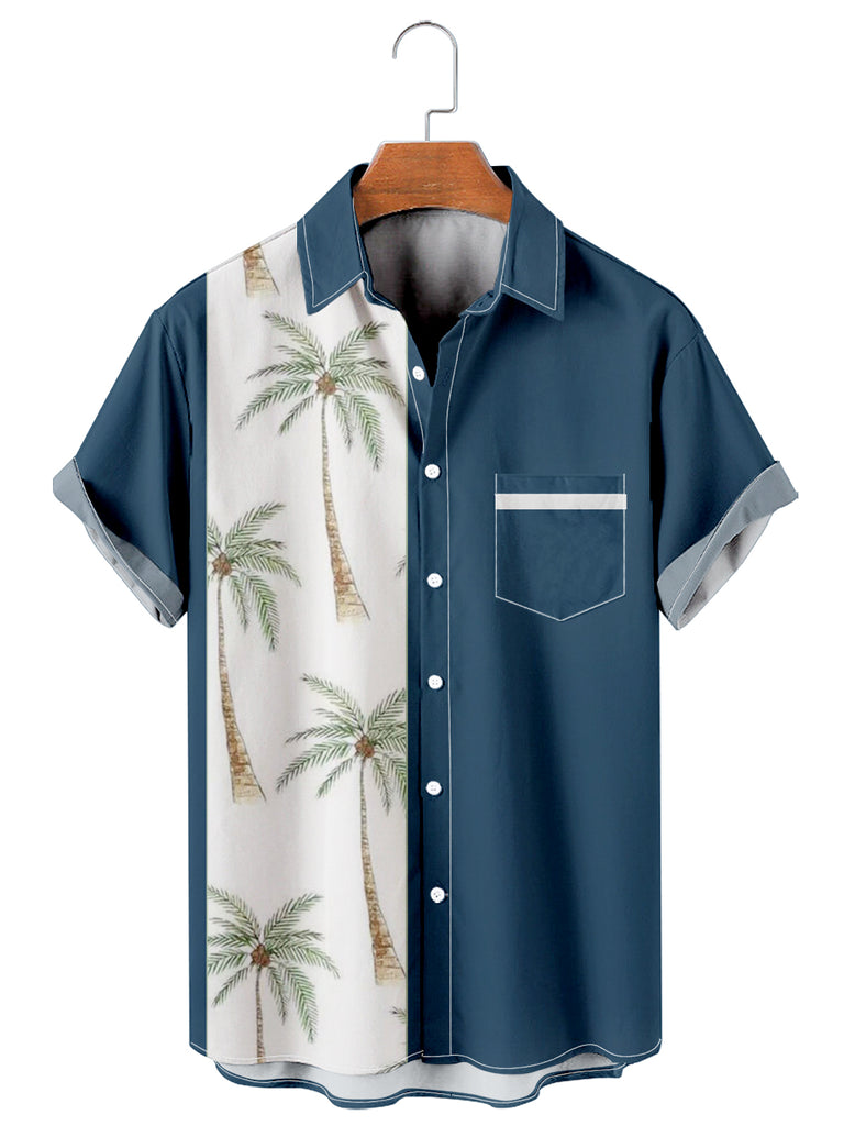 Men's Coconut Tree Colorblock Front Pocket Shirt Blue / M