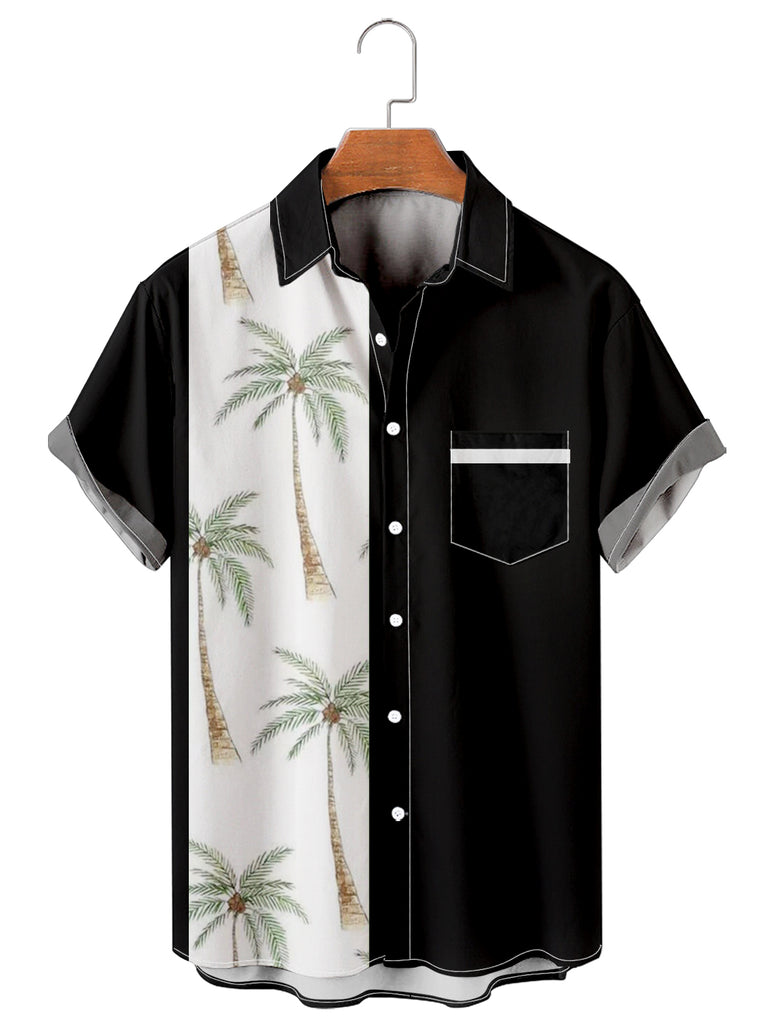 Men's Coconut Tree Colorblock Front Pocket Shirt Black / M