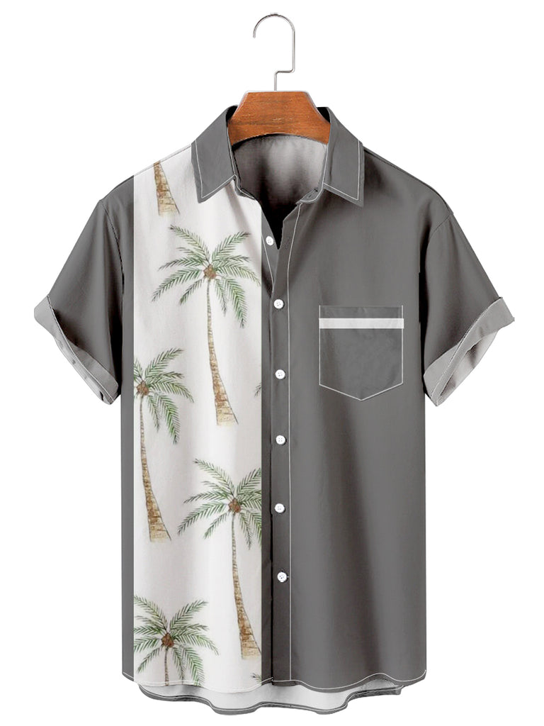 Men's Coconut Tree Colorblock Front Pocket Shirt Gray / M