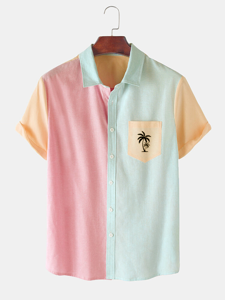Men's Palm Tree Element Short Sleeve Shirt Coral Green / M