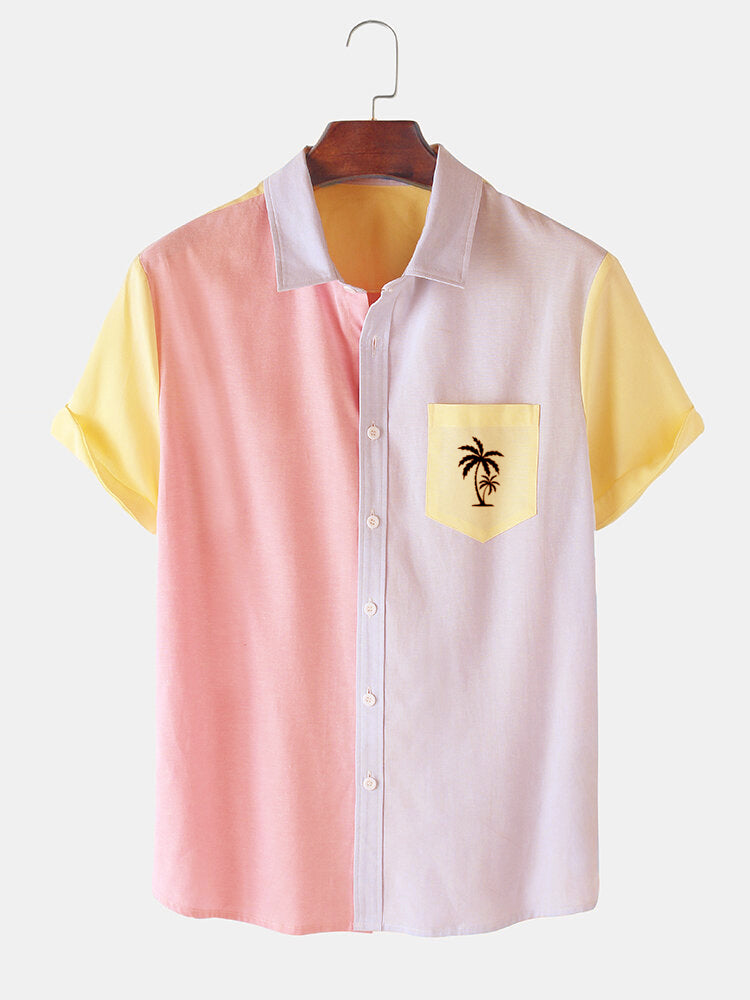 Men's Palm Tree Element Short Sleeve Shirt Coral Pink / M