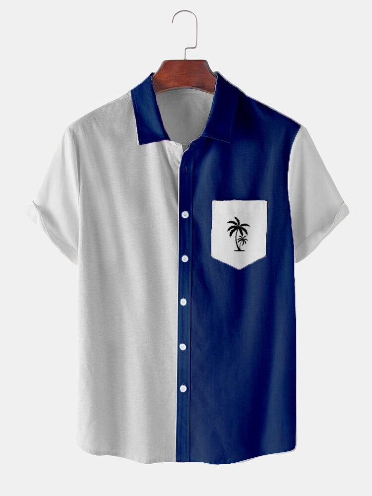Men's Palm Tree Element Short Sleeve Shirt Gray Blue / M