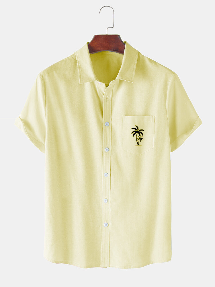 Men's Palm Tree Element Short Sleeve Shirt Yellow / M