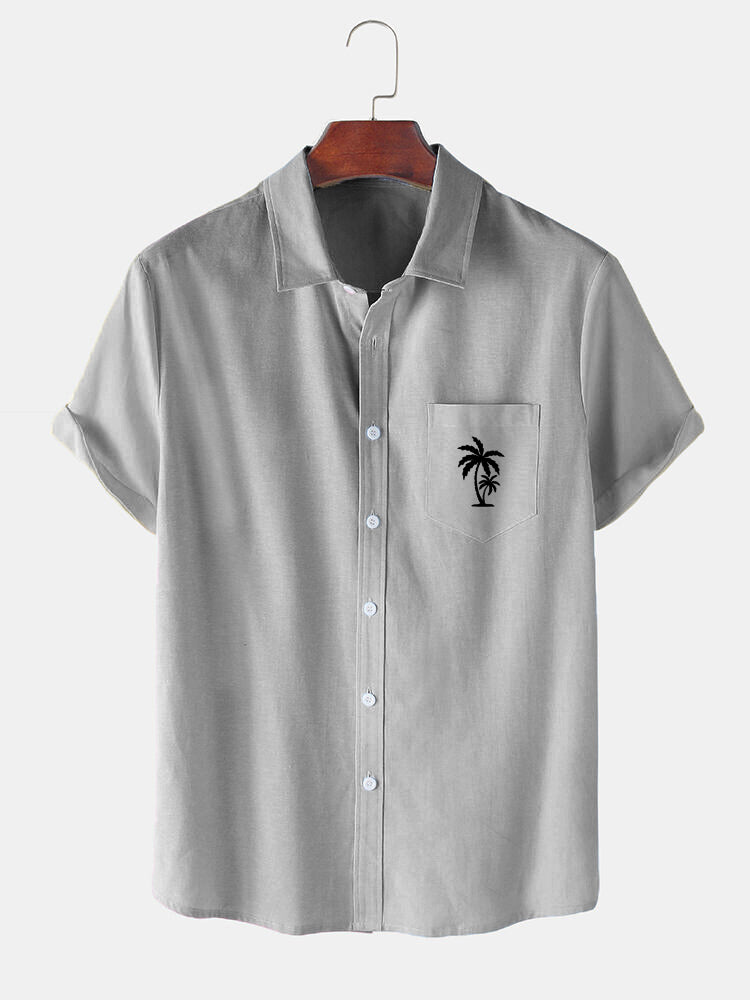 Men's Palm Tree Element Short Sleeve Shirt Gray / M