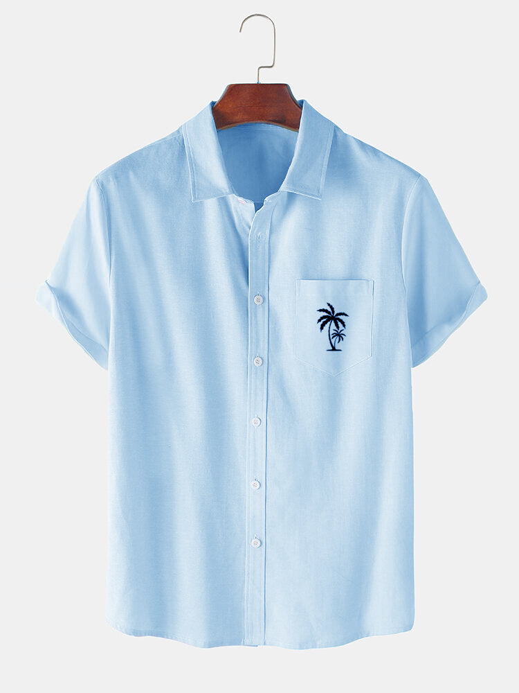 Men's Palm Tree Element Short Sleeve Shirt Blue / M