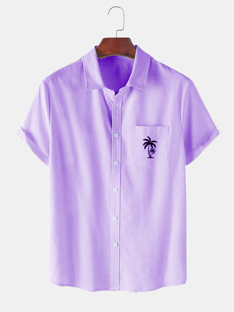 Men's Palm Tree Element Short Sleeve Shirt Purple / M