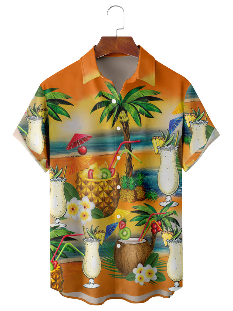 Hawaii Fruit Print Men's Short-Sleeve Shirt Orange / M