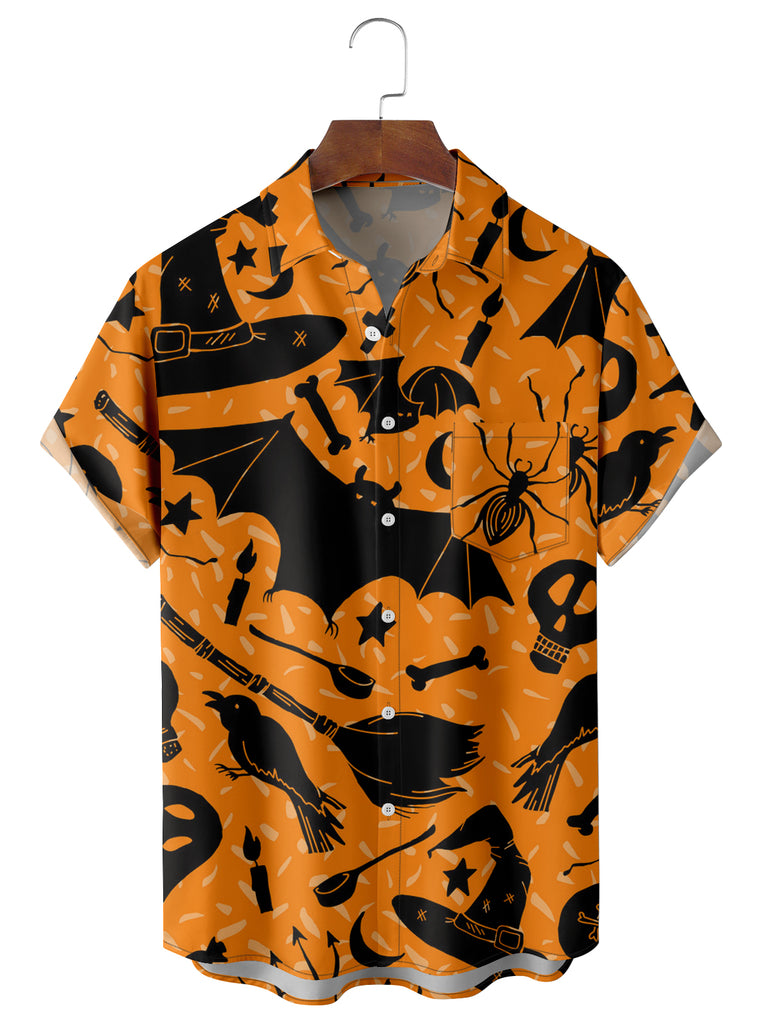 Halloween Men's Wizard Bat Print Plus Size Shirt Orange / M