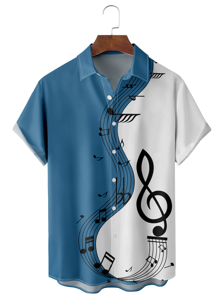Men's Music Breathable Soft Front Button Short Sleeve Shirt Blue / M