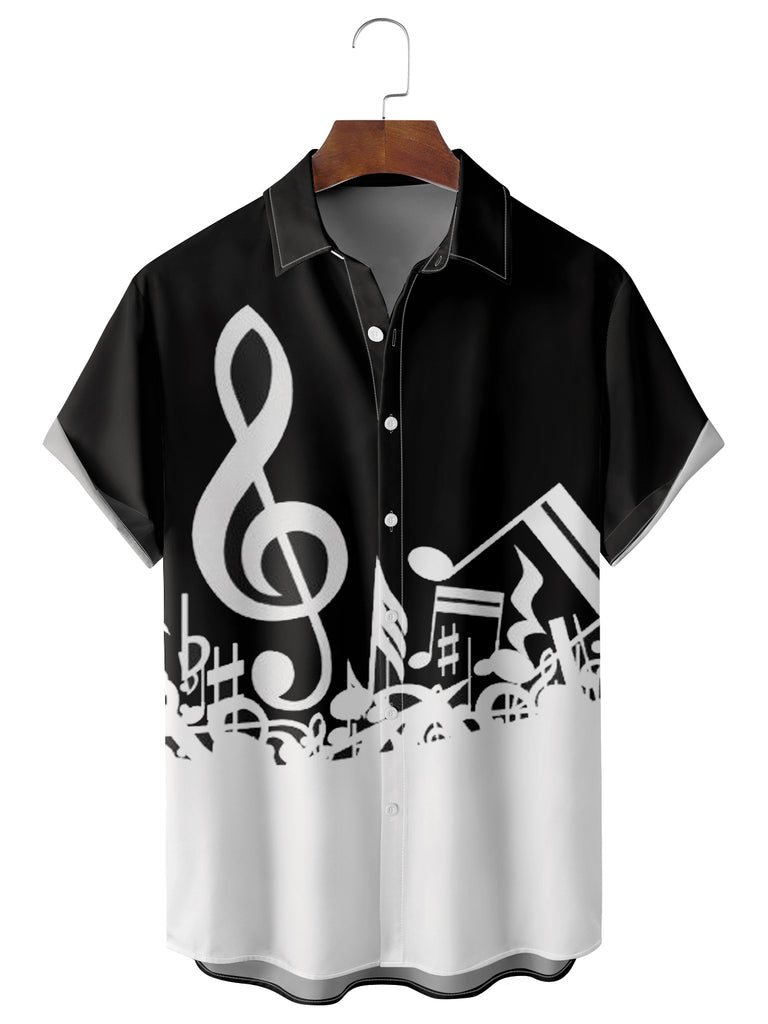 Men's Music Breathable Soft Front Button Shirt Black / M