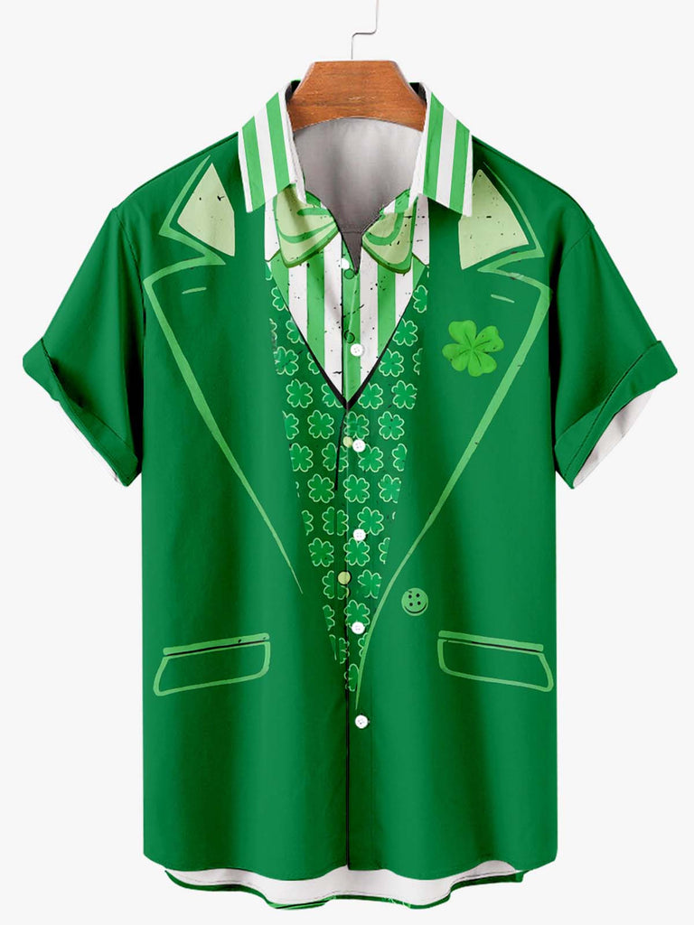 Happy St. Patrick's Day Men's Short Sleeve Shirt Green Stripe / M