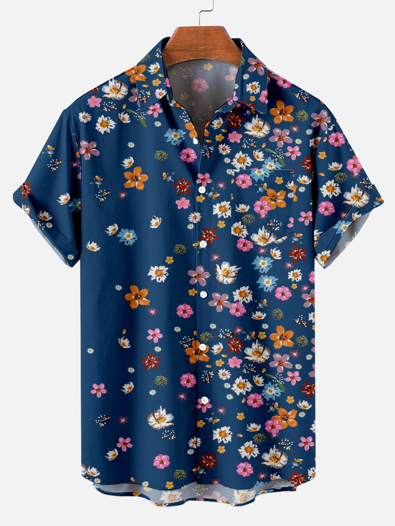 Hawaii Flower Print Men's Short Sleeve Shirt Blue / M