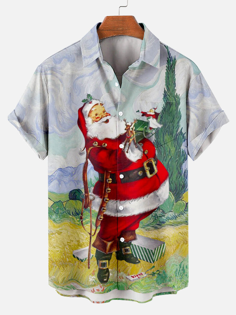 Merry Christmas Men's Short Sleeve Casual Shirt Colors / M