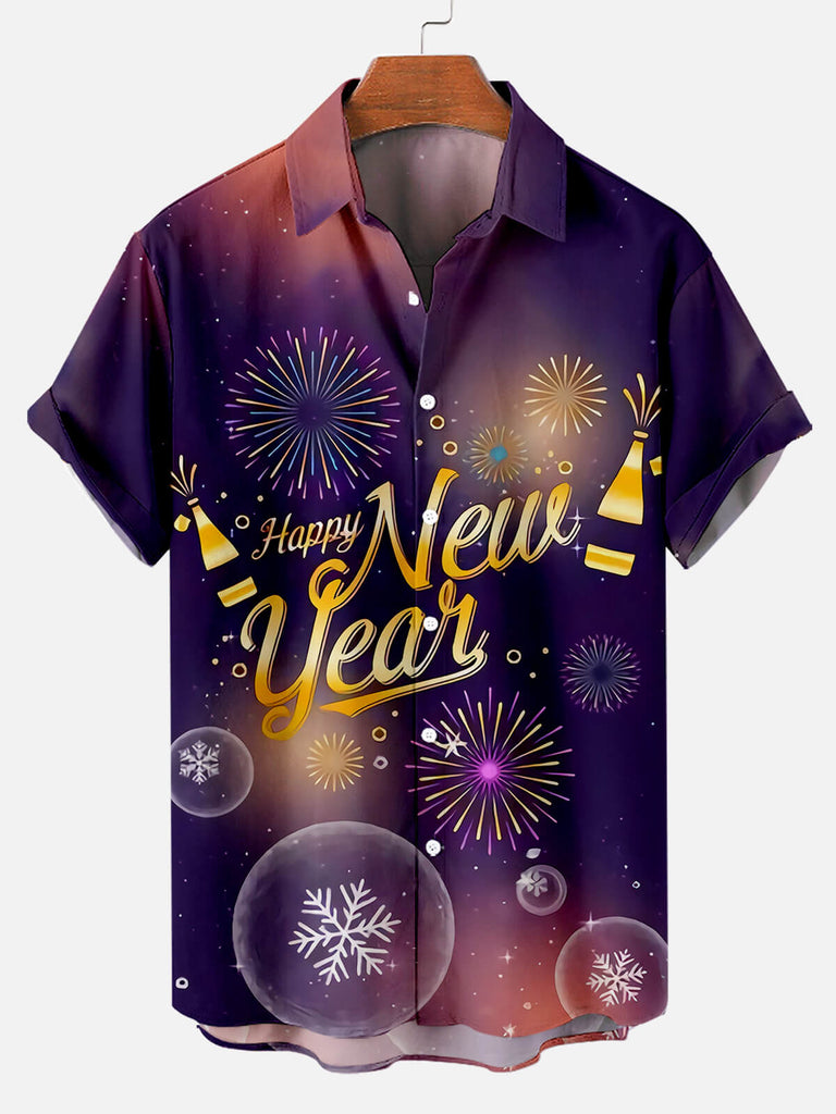 Happy New Year Snow Men's Short Sleeve Shirt Purple / M