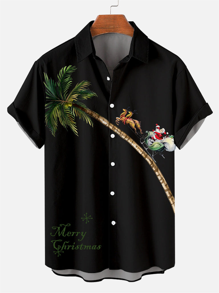 Santa On Vacation Men's Casual Short-Sleeved Shirt Black / M