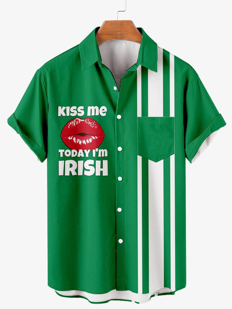 St.Patrick's Day Kiss Me Print Men's Shirt Green / M