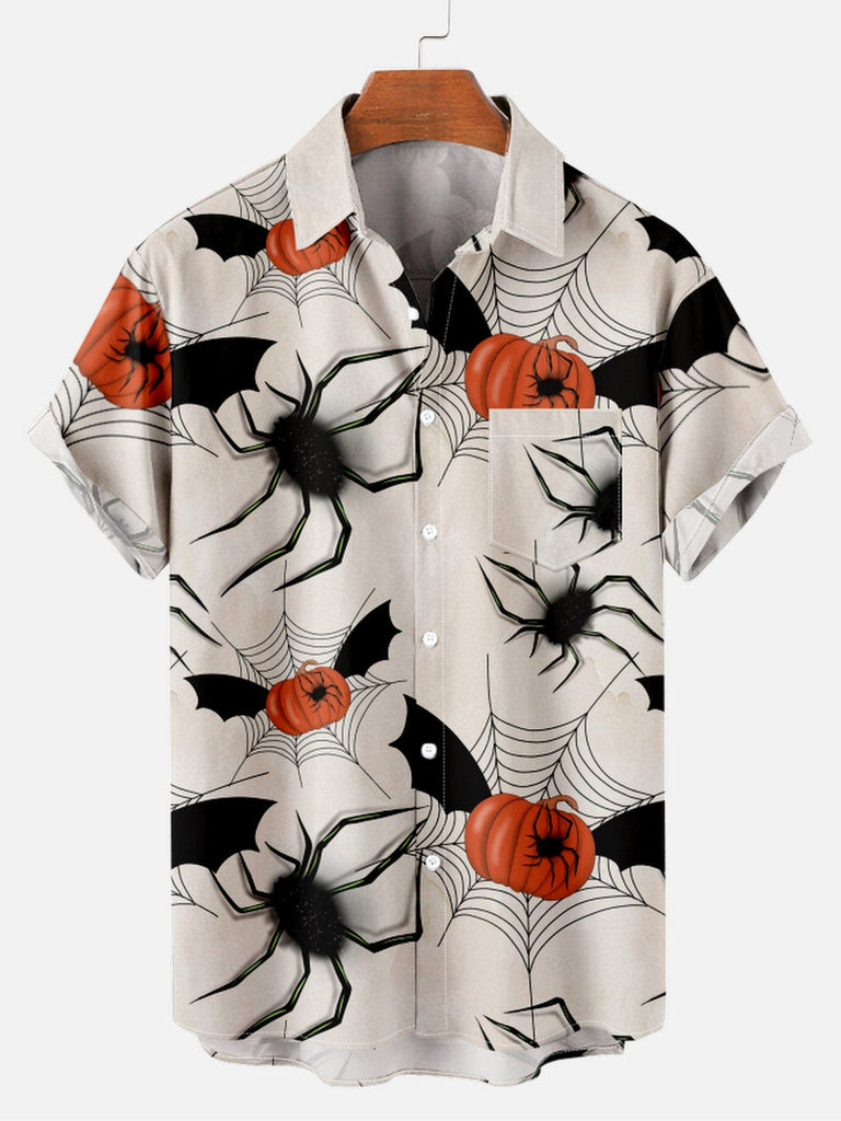 Halloween Bat Spider Men's Short Sleeve Shirt White / M