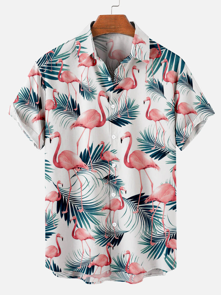 Hawaii Flamingo Men's Short Sleeve Shirt White / M