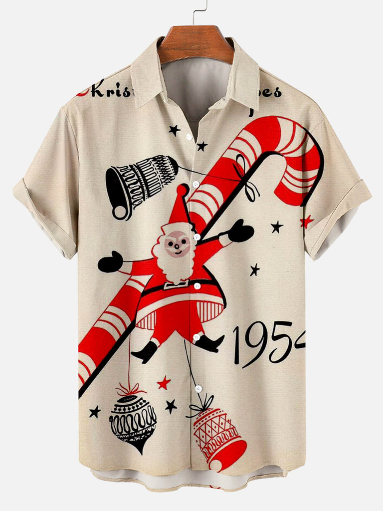 Christmas Claus 1954 Men's Short Sleeve Shirt Beige / M