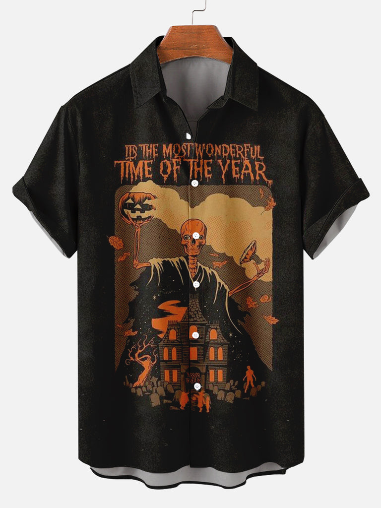 Halloween Death Pumpkin Men's Short Sleeve Shirt Black / M