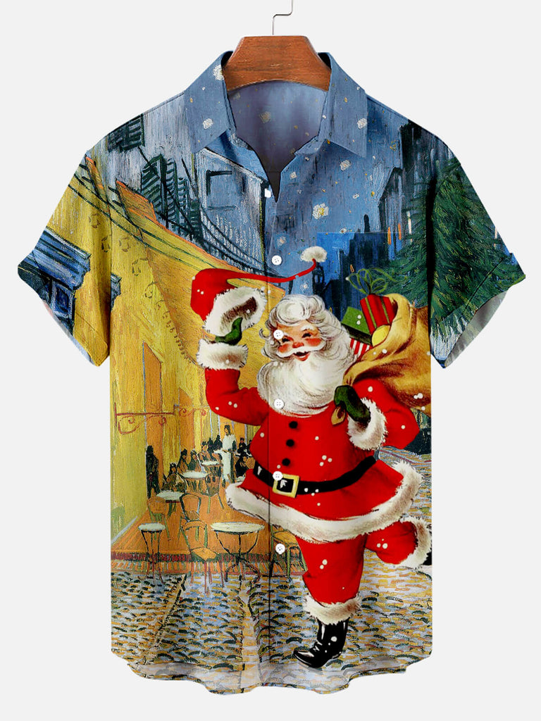 Christmas Santa In City Men's Short Sleeve Casual Shirt Colors / M