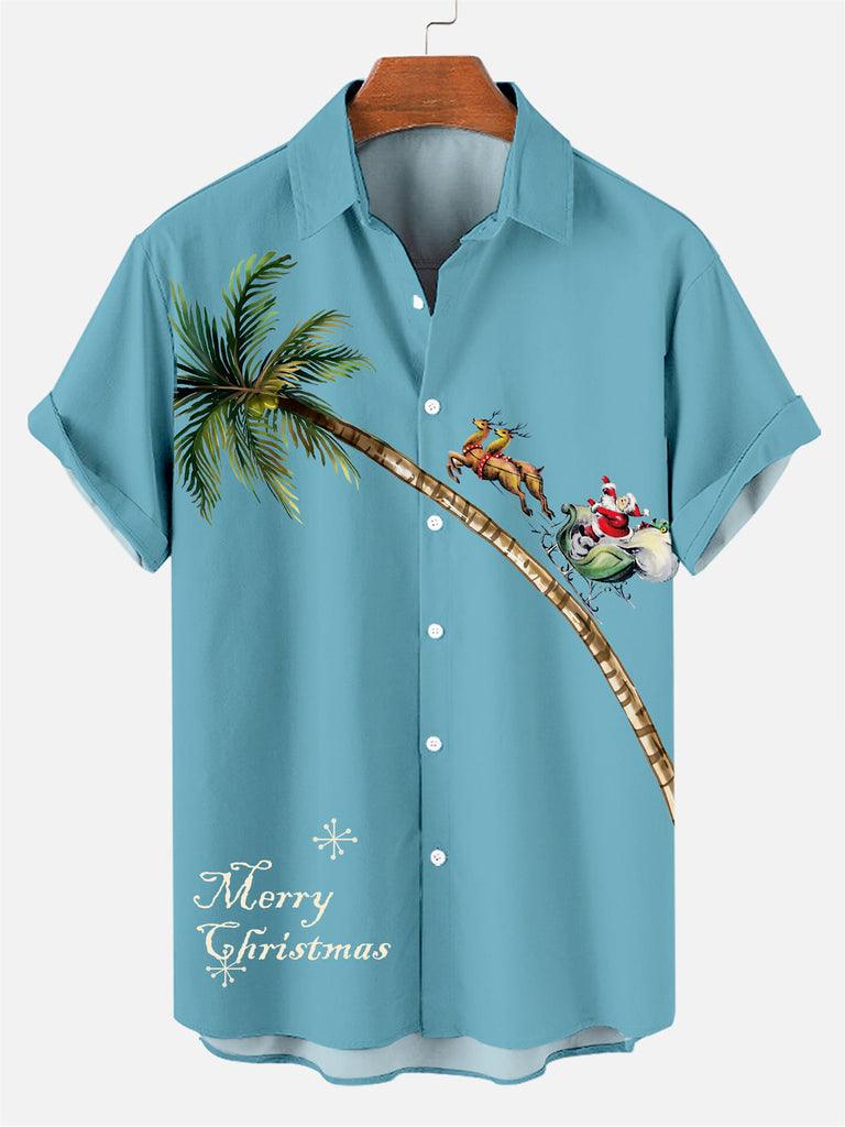 Santa On Vacation Men's Casual Short-Sleeved Shirt Blue / M
