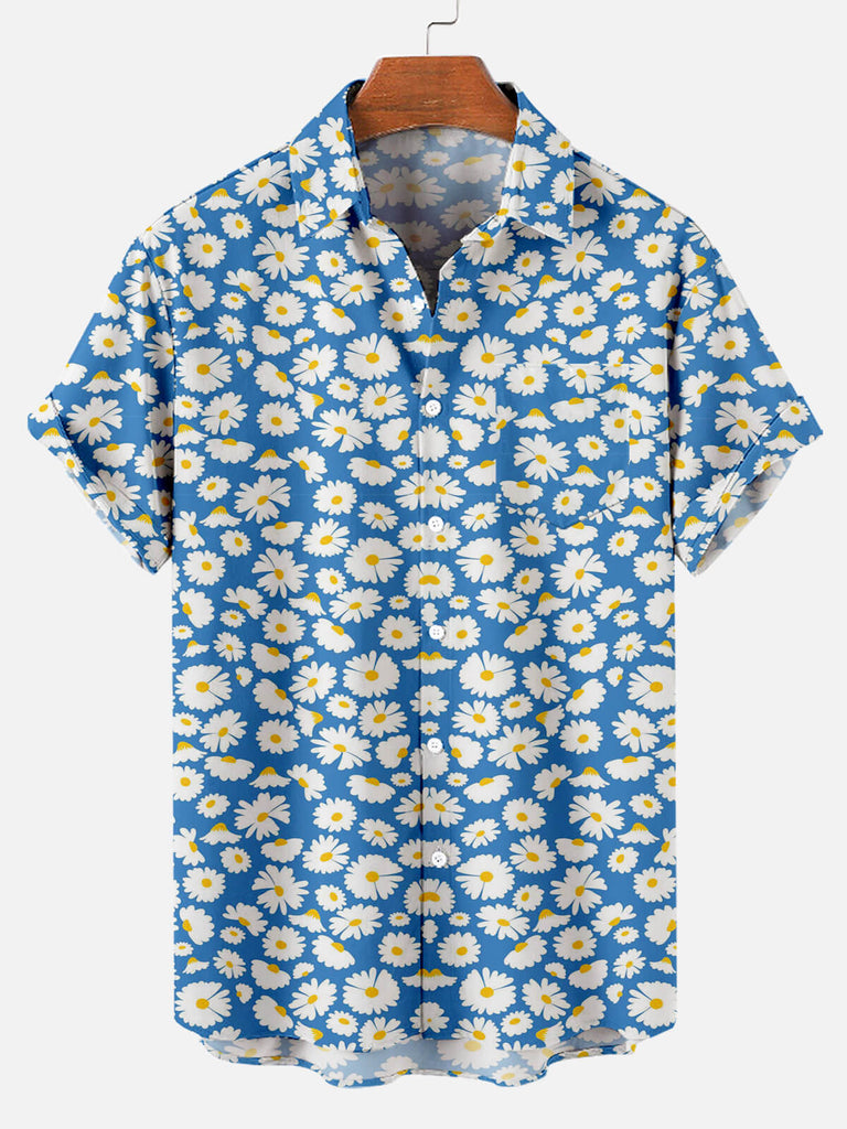 Hawaii Chrysanthemum Print Men's Short Sleeve Shirt Blue / M