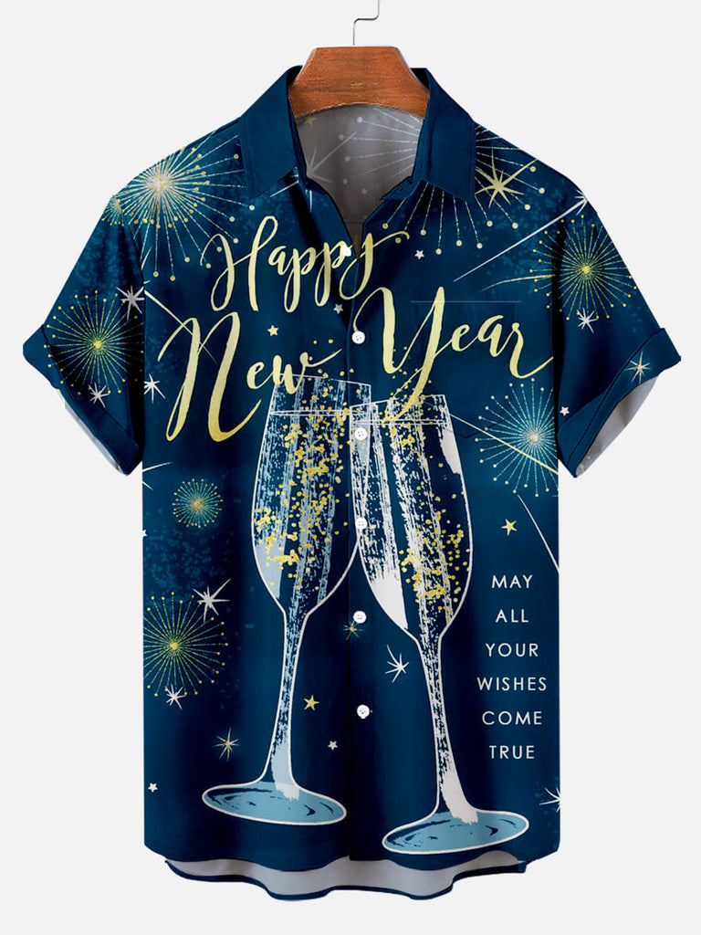 New Year Best Wishes Men's Short Sleeve Shirt Blue / M