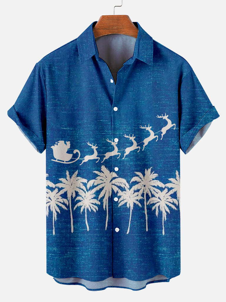 Christmas Elk Men's Casual Short Sleeve Shirt Blue / M