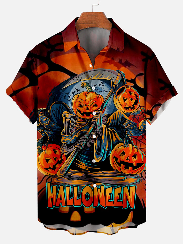 Halloween Grim Reaper Men's Short Sleeve Shirt Orange / M