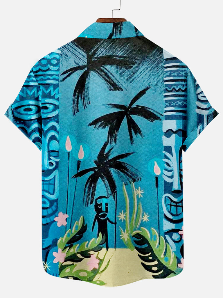 Men's TIKI Tribal Panel Hawaiian Print Short Sleeve Shirt