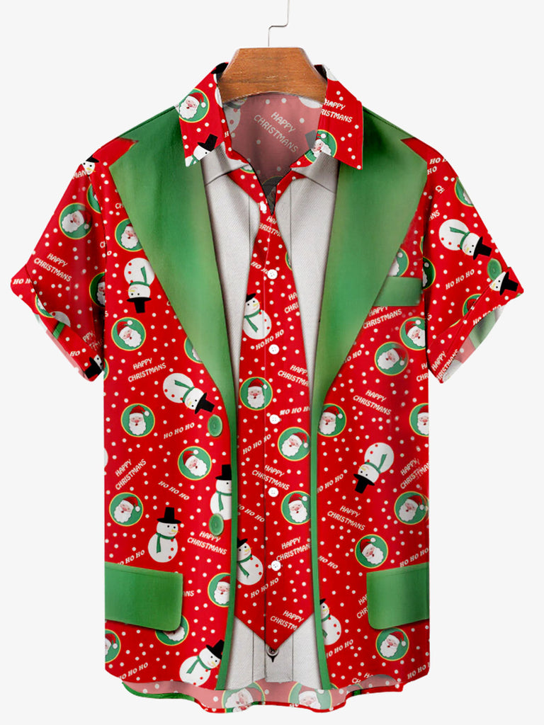 Merry Christmas Snowman Men's Short Sleeve Shirt Red / M