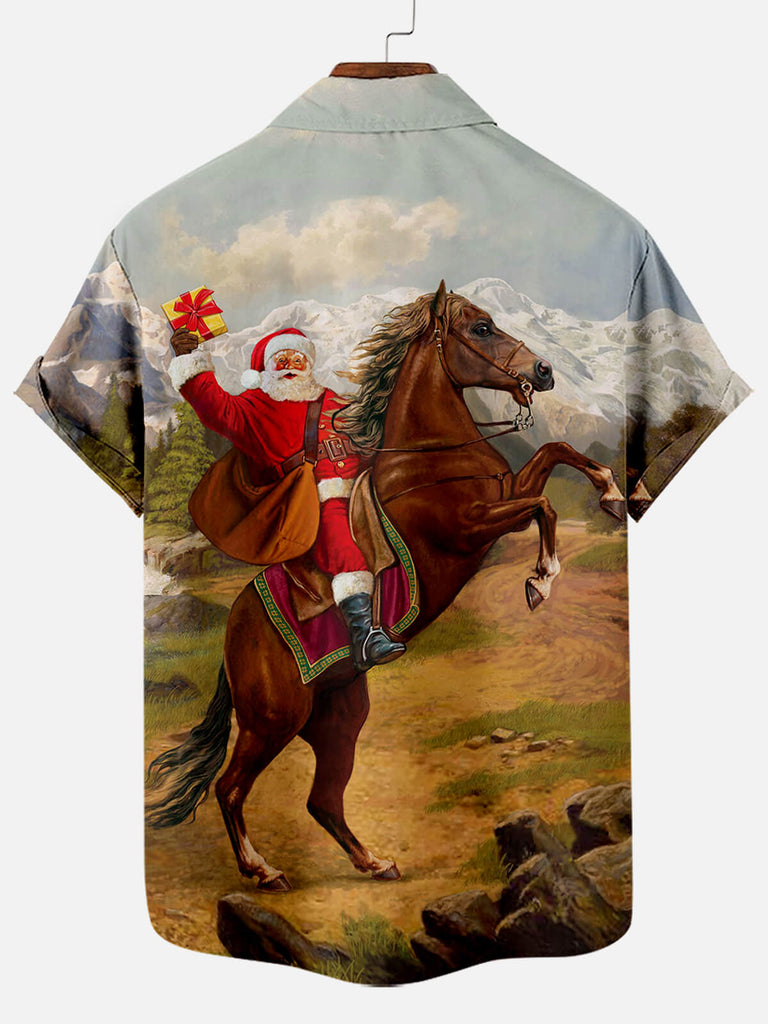 Christmas Santa Cowboy Men's Short Sleeve Shirt